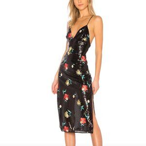 Lovers & Friends Black Flower Sequined Midi Dress